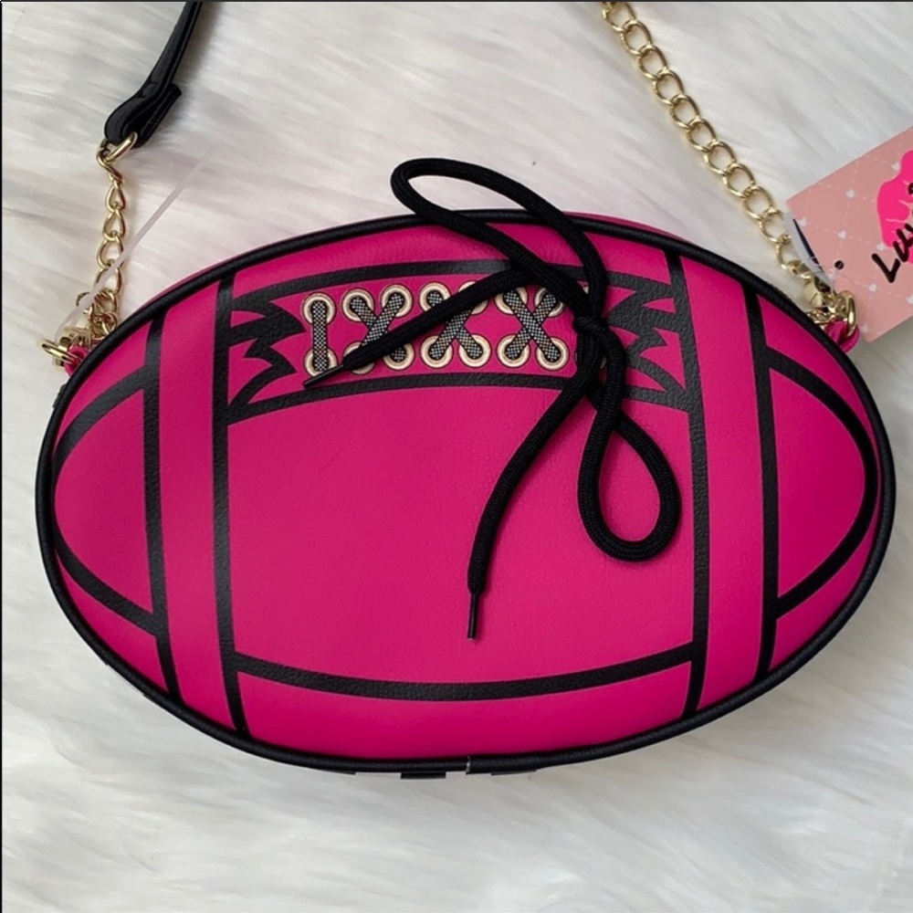 Betsey Johnson fushia football crossbody